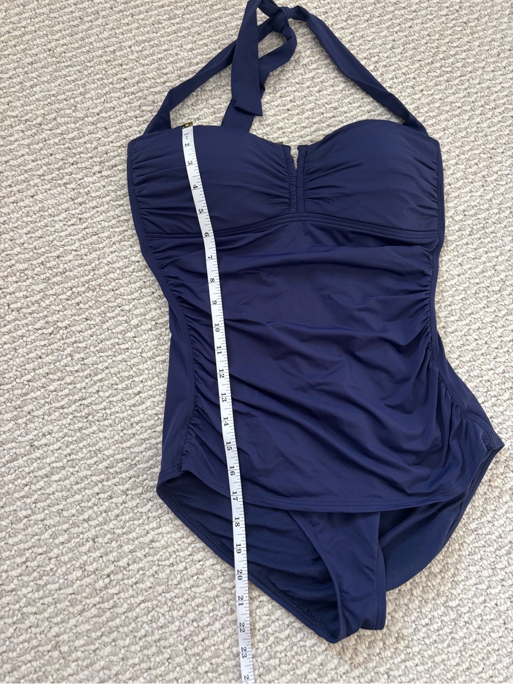 Tommy Bahama Women’s Size 12 Swimsuit One Piece Navy Blue Ruched Tie - Picture 11 of 12